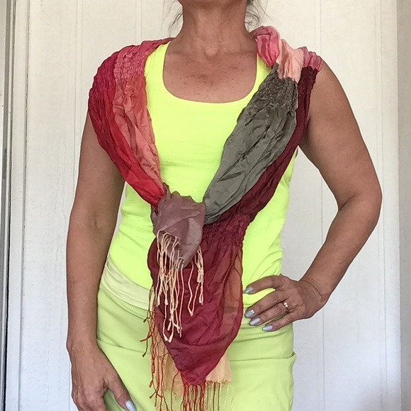 VINTAGE SILK MULTI COLORED BOHEMIAN  SCARF - Picture 3 of 16